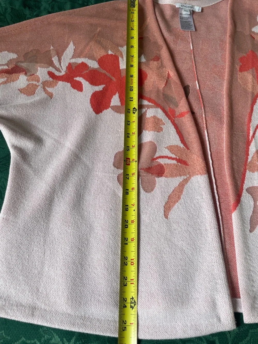 Chico's Coral and Light Pink Floral Open-Front Cardigan - Picture 7 of 8